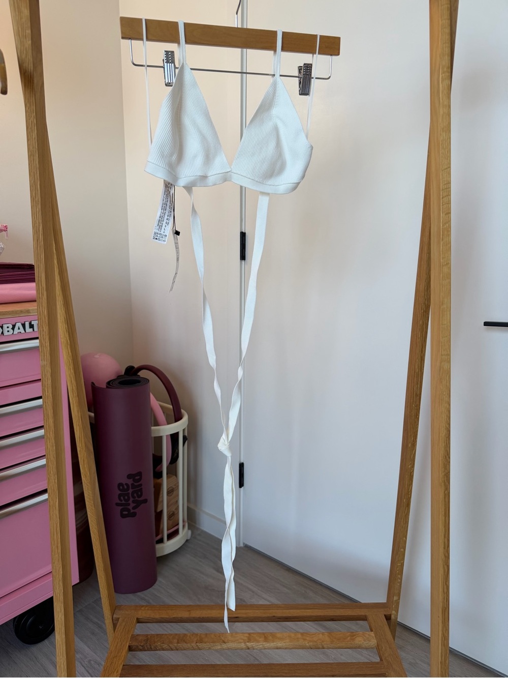 Zara Ribbed Triangle Bralette - White - Picture 3 of 3